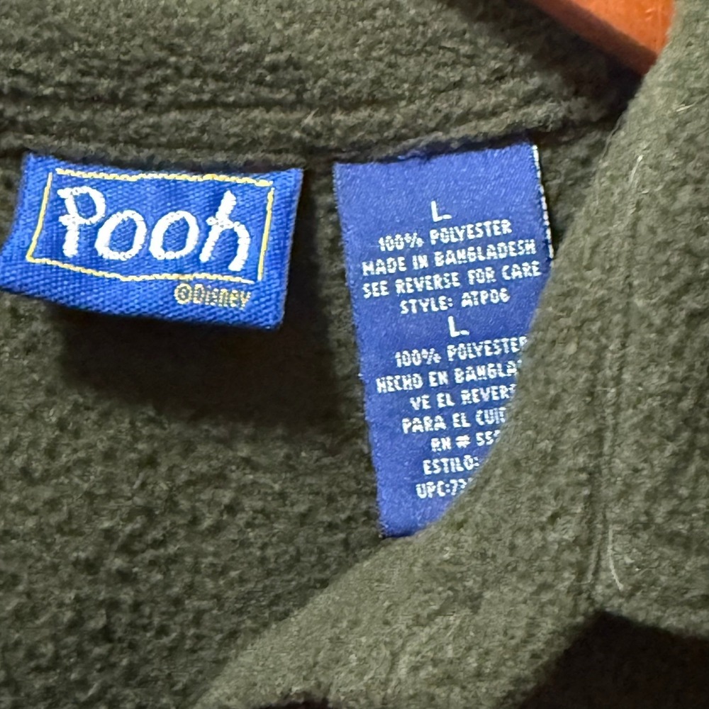VTG 90s Disney Store Tigger Fleece L Shacket Shirt Jacket Green Embroidered Fall - Picture 5 of 11